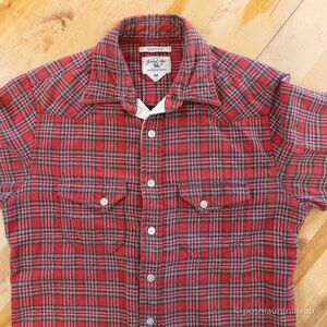 Gilded Age Red Blue Plaid Double Cloth Shirt Medium Men's Cotton Flannel Preppy